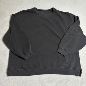 Aerie Oversized Sunwashed Crewneck Sweatshirt XL Faded Black Ribbed Side Panels